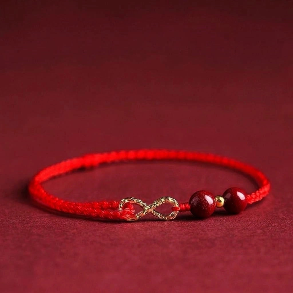 Cinnabar Blessing Red String Golden Infinity Symbol Bracelet Anklet
