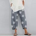Women'S Linen Cropped Wide Leg Pants Women Summer Flowers Print Elastic Waist Soft Cotton Sweatpants Gray