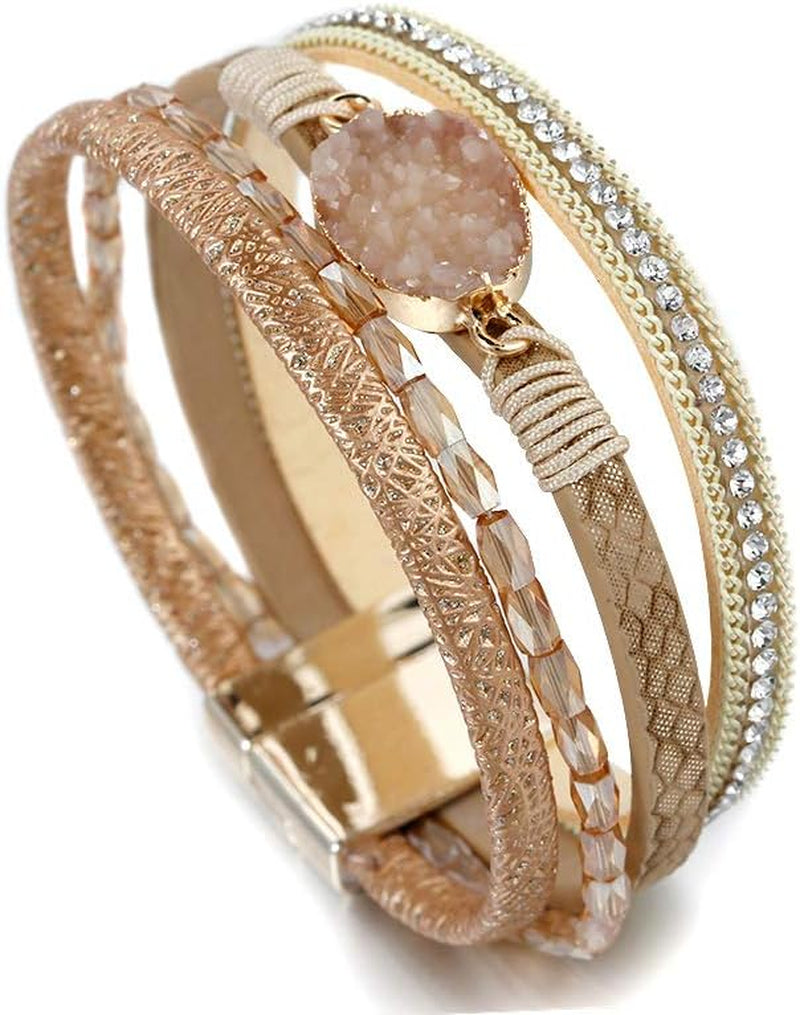 Leather Wrap Bracelet for Women, Boho Western Layered Cuff Jewelry