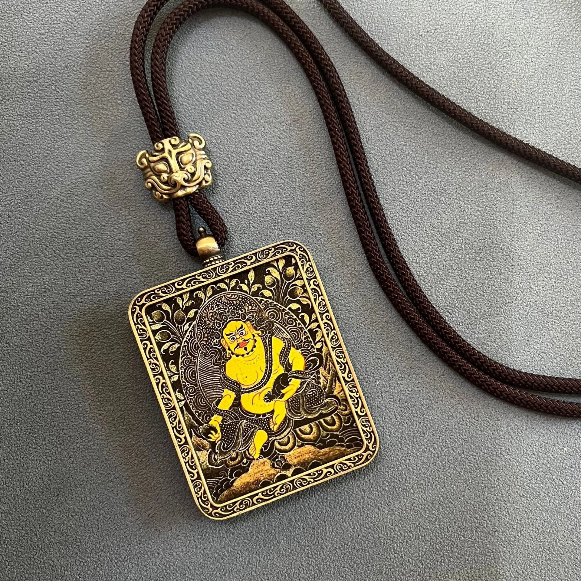 Tibetan Buddhist Five Gods of Wealth Thangka Pendant