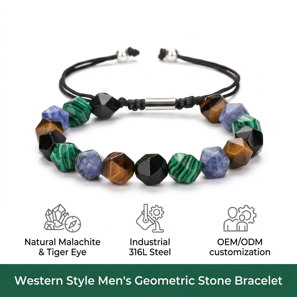 Geometric Faceted Natural Stone Bracelet