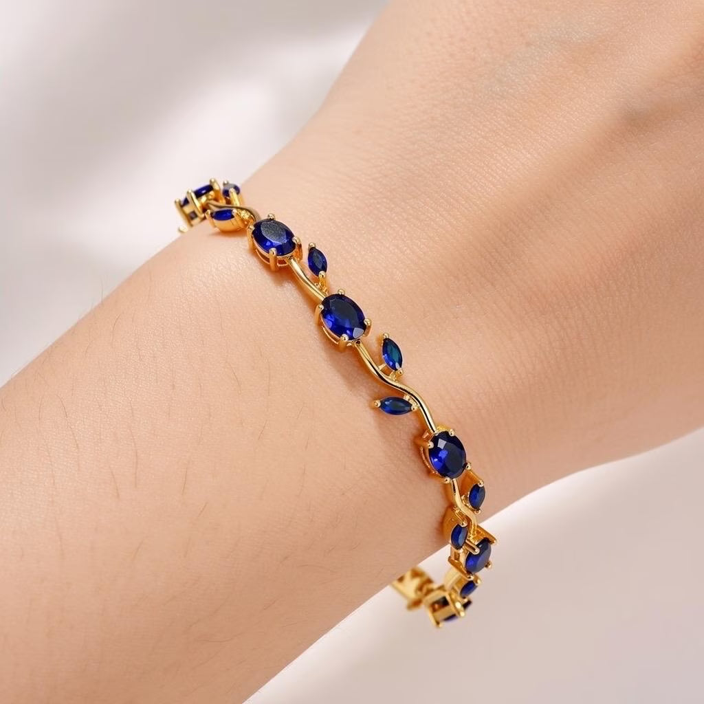 Blue Stone Bracelet Gold Tone Bracelet Dainty Blue Crystal Bracelet Elegant Vine Bracelet Adjustable Jewelry Gift for Her Birthday Jewelry