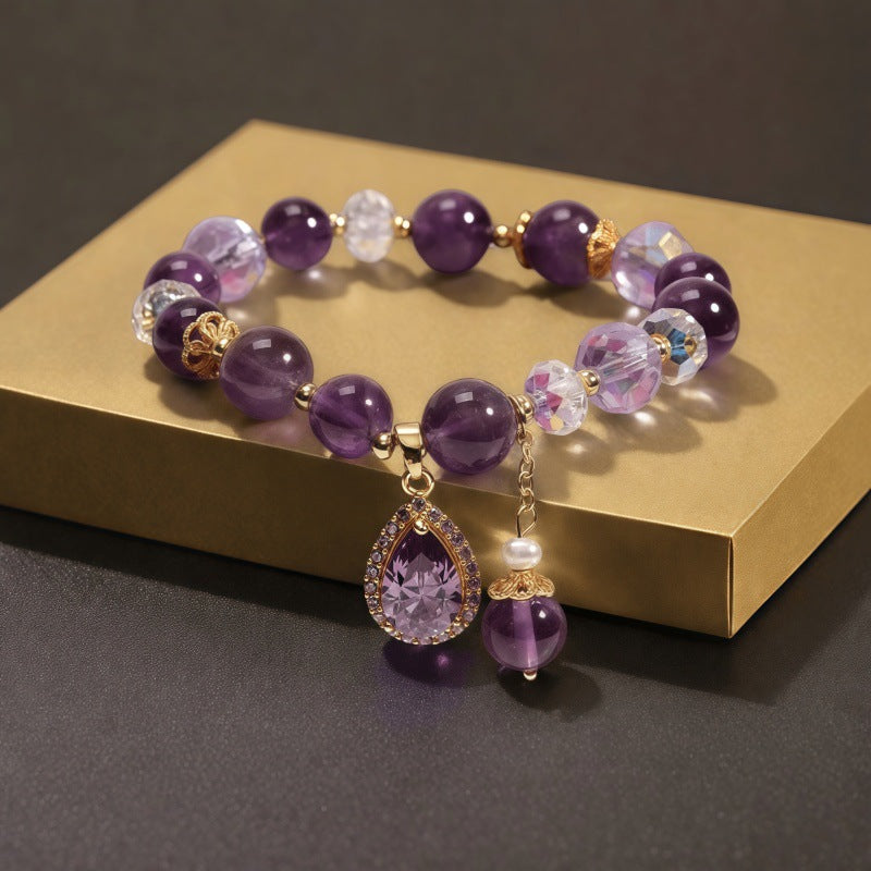 Sacred Lotus - Handcrafted Amethyst Teardrop Healing Bracelet for Emotion Soothing