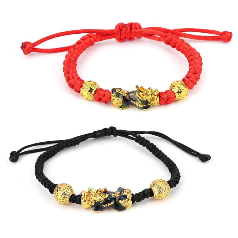 Sacred Lotus - Pixiu Red & Black Bracelet for Wealth and Good Luck