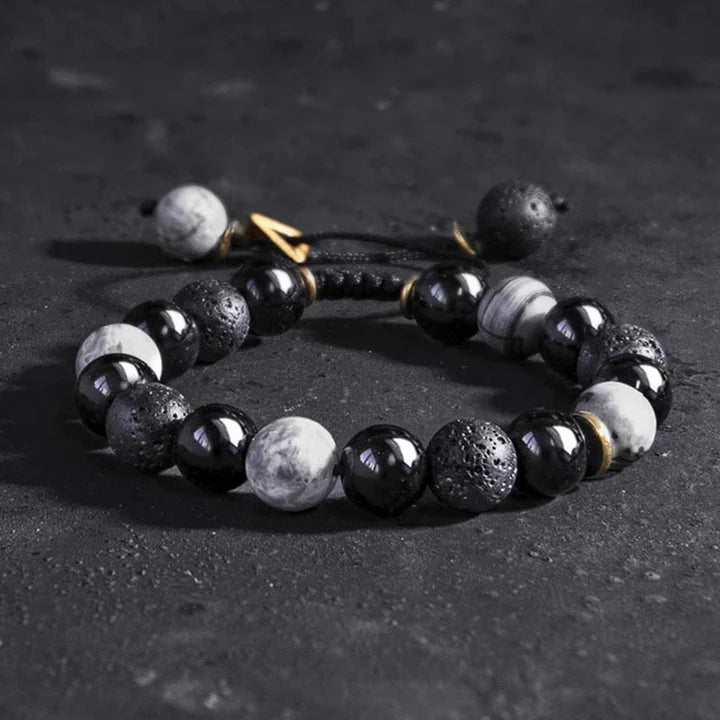 Minimalist Black Volcanic Stone Strand Bracelet