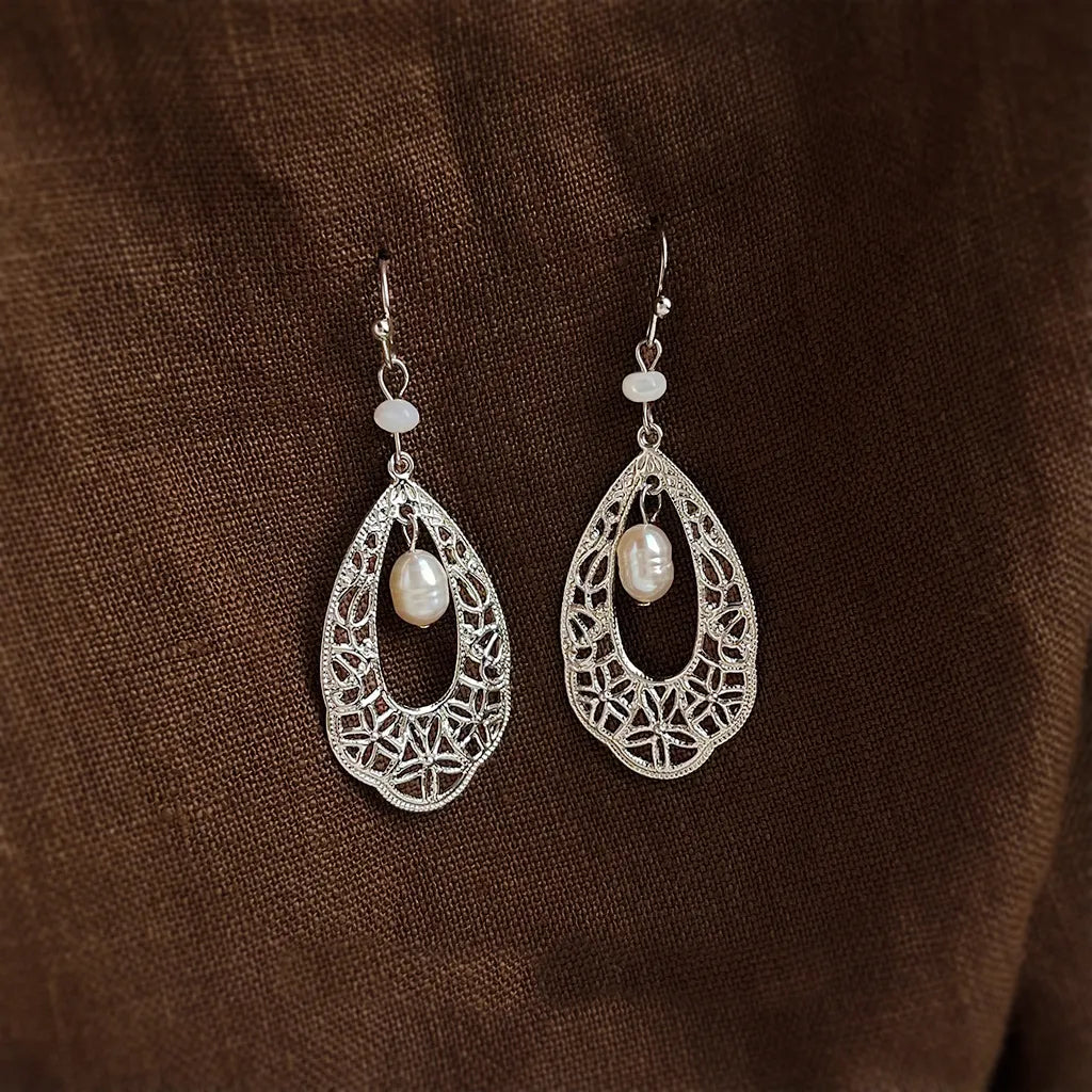 Artisan Tribal Pearl Earrings