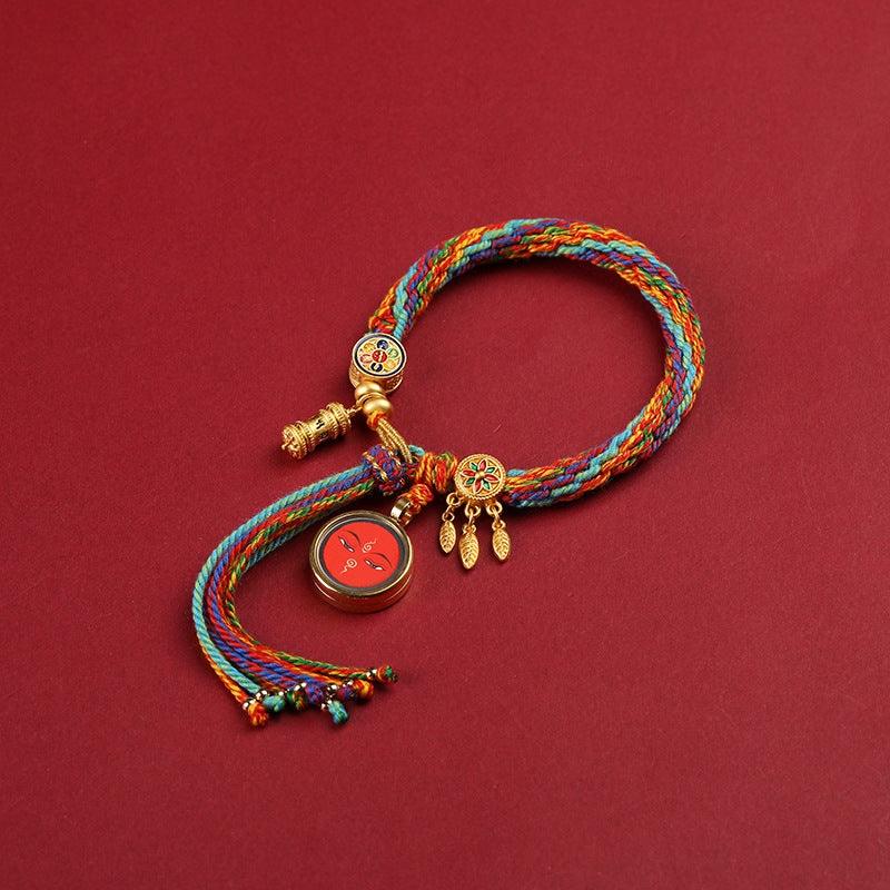 Sacred Lotus - Tibetan Thangka 5 Road Gods of Wealth Hand-Knotted Bracelet