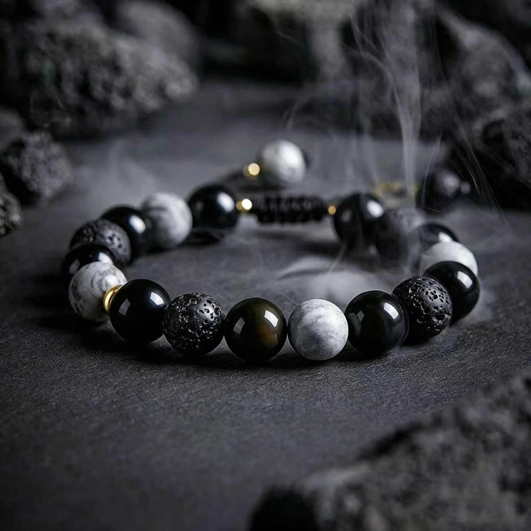Minimalist Black Volcanic Stone Strand Bracelet