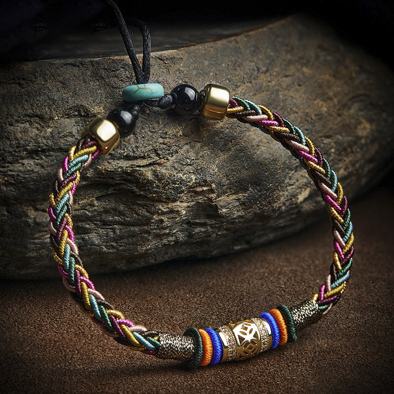 Sacred Lotus - Tibetan Vajra Knot Five-Color Cord Bracelet for Protection & Balance
