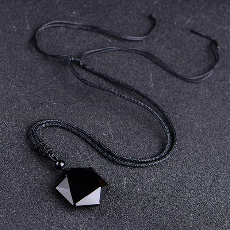 Sacred Lotus - Natural Black Obsidian Hexagram Pendant for Grounding & Peace