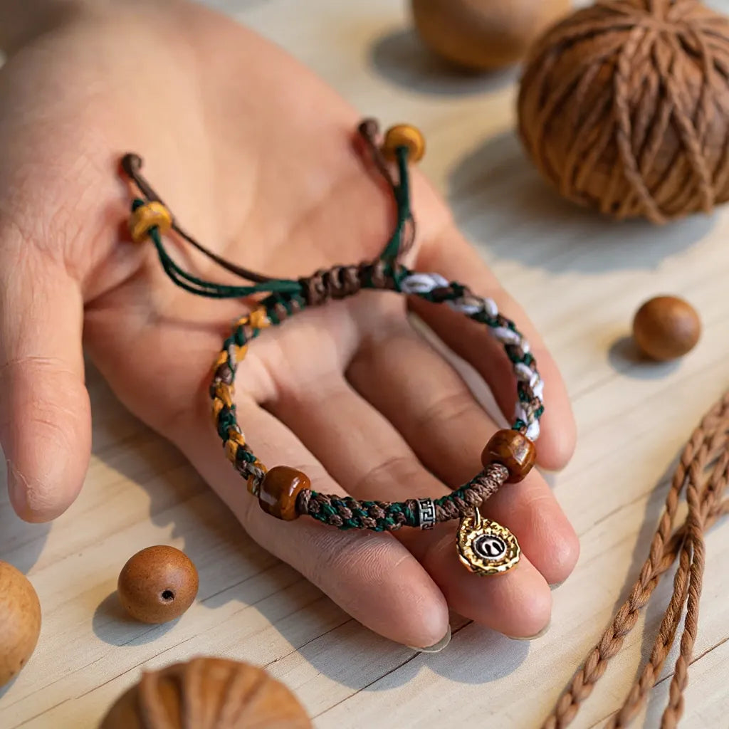 Tibetan Inspired Hand-Knotted Artisan Braided Wristband