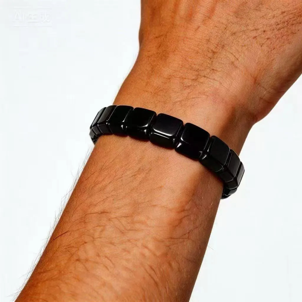 Hematite Stone Bracelet for Men - Sleek Dark Metallic Magnetic Balance Wristband