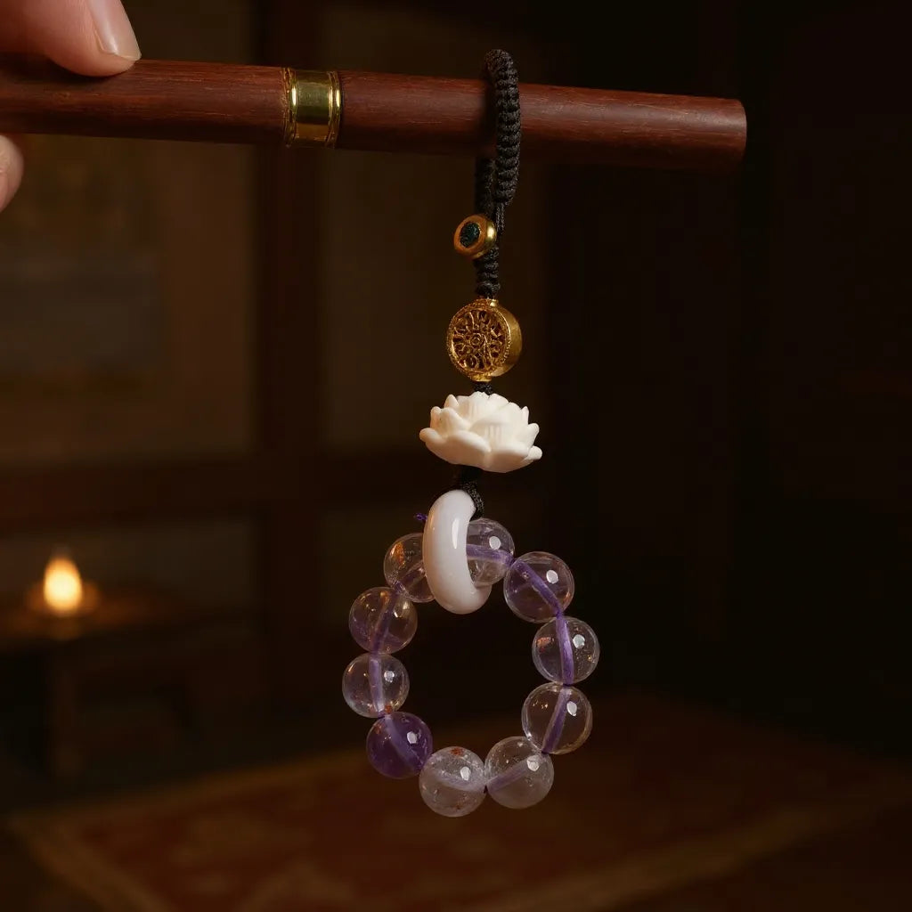 Natural Purple Crystal Keychain - Portable Crystal Healing Pendant for Good Fortune