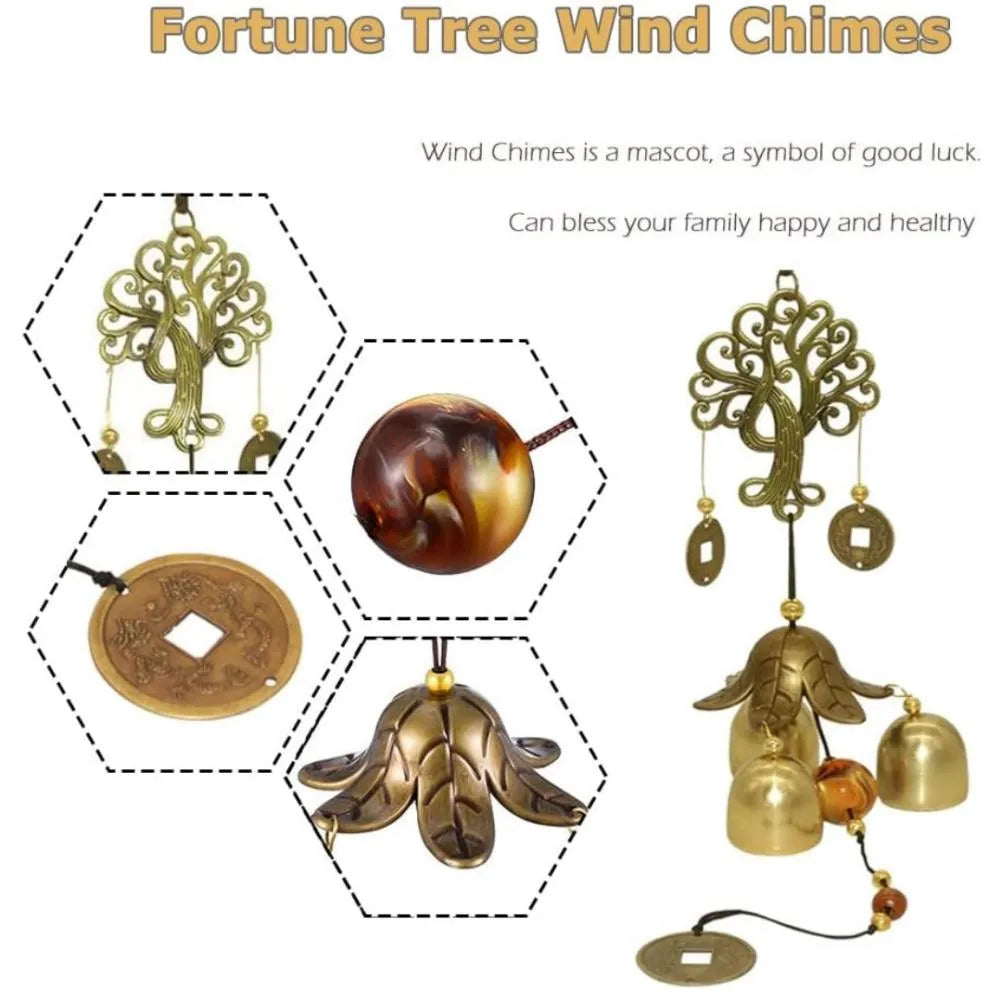Sacred Lotus - Antique Brass Feng Shui Wind Chime for Prosperity & Balance