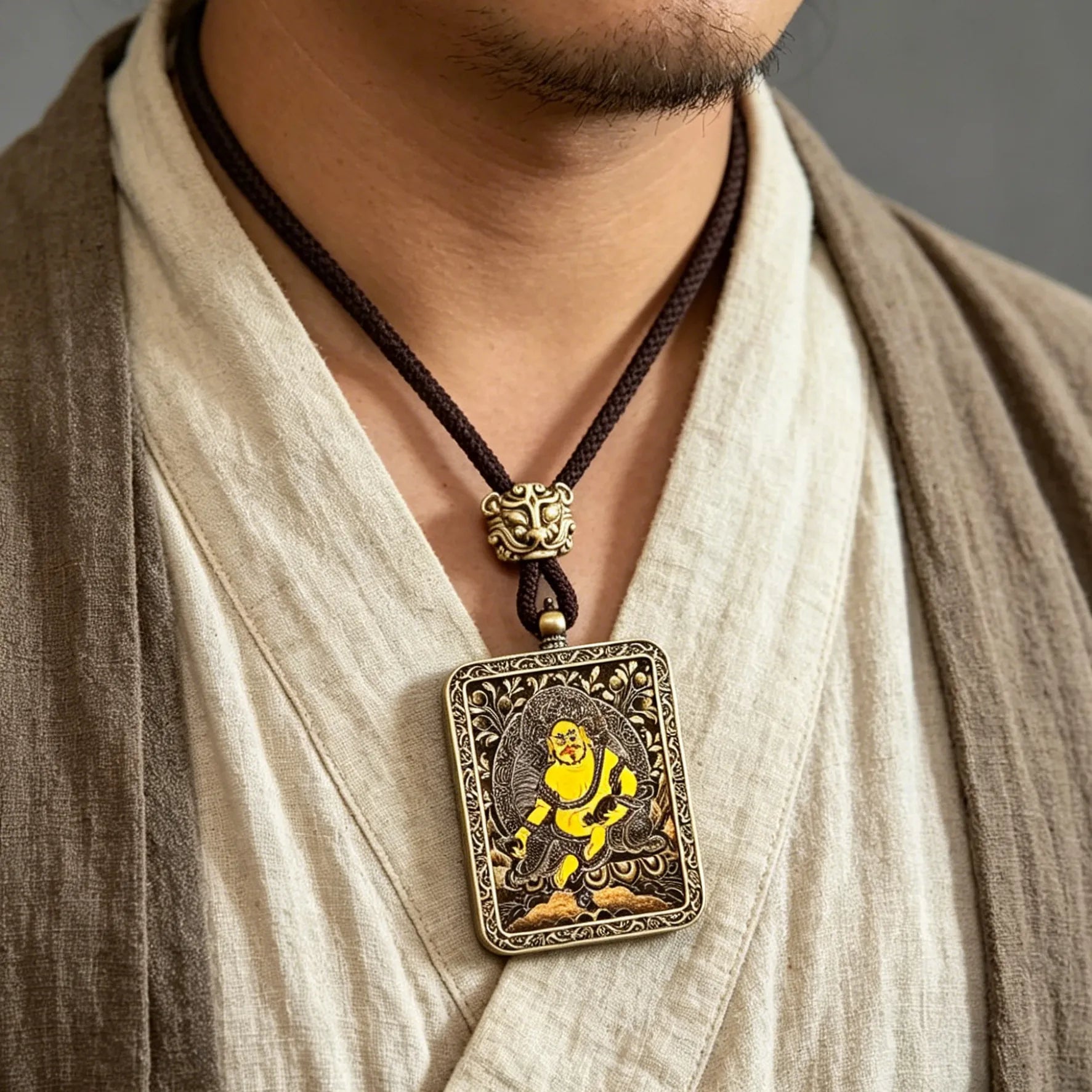 Tibetan Buddhist Five Gods of Wealth Thangka Pendant