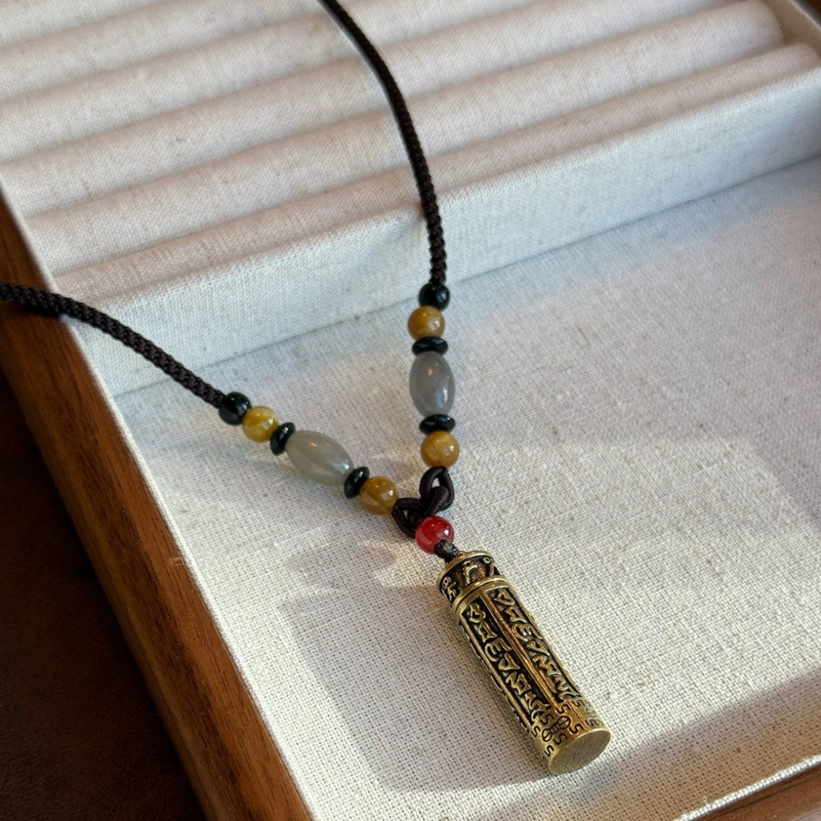 Sacred Lotus - Hand-Braided Brass Tibetan Necklace for Protection & Peace