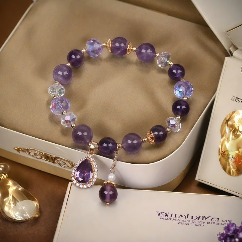 Sacred Lotus - Handcrafted Amethyst Teardrop Healing Bracelet for Emotion Soothing