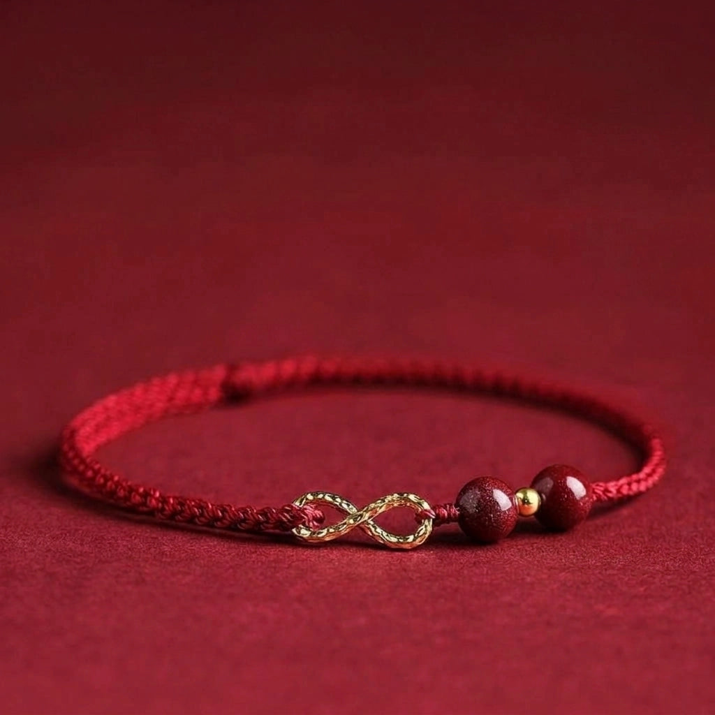 Cinnabar Blessing Red String Golden Infinity Symbol Bracelet Anklet