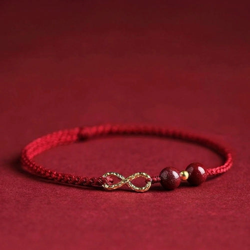 Cinnabar Blessing Red String Golden Infinity Symbol Bracelet Anklet