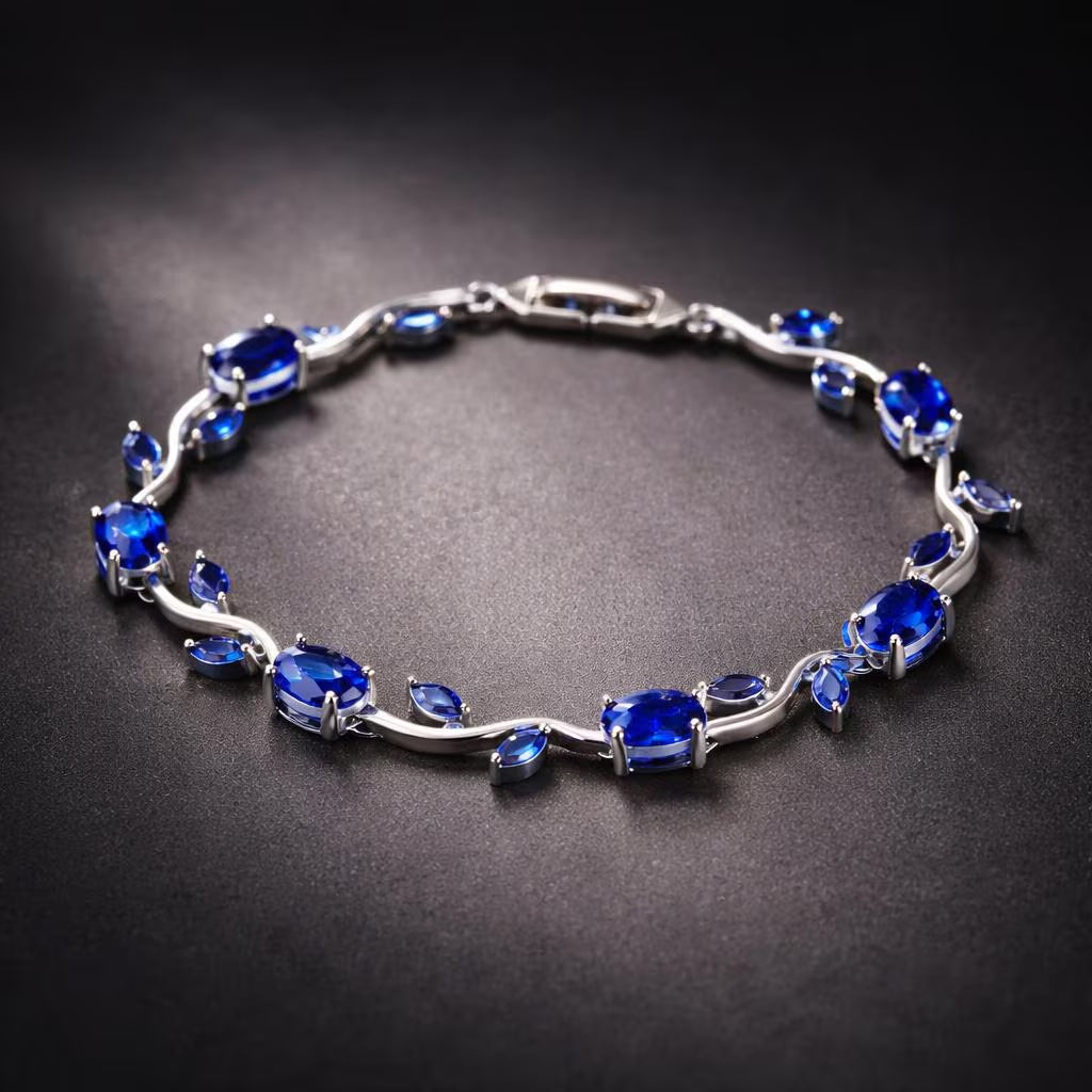 Blue Stone Bracelet Gold Tone Bracelet Dainty Blue Crystal Bracelet Elegant Vine Bracelet Adjustable Jewelry Gift for Her Birthday Jewelry