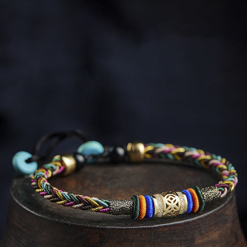 Sacred Lotus - Tibetan Vajra Knot Five-Color Cord Bracelet for Protection & Balance