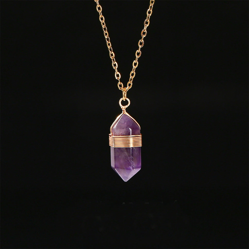 Wire-Wrapped Hexagonal Crystal Point Necklace