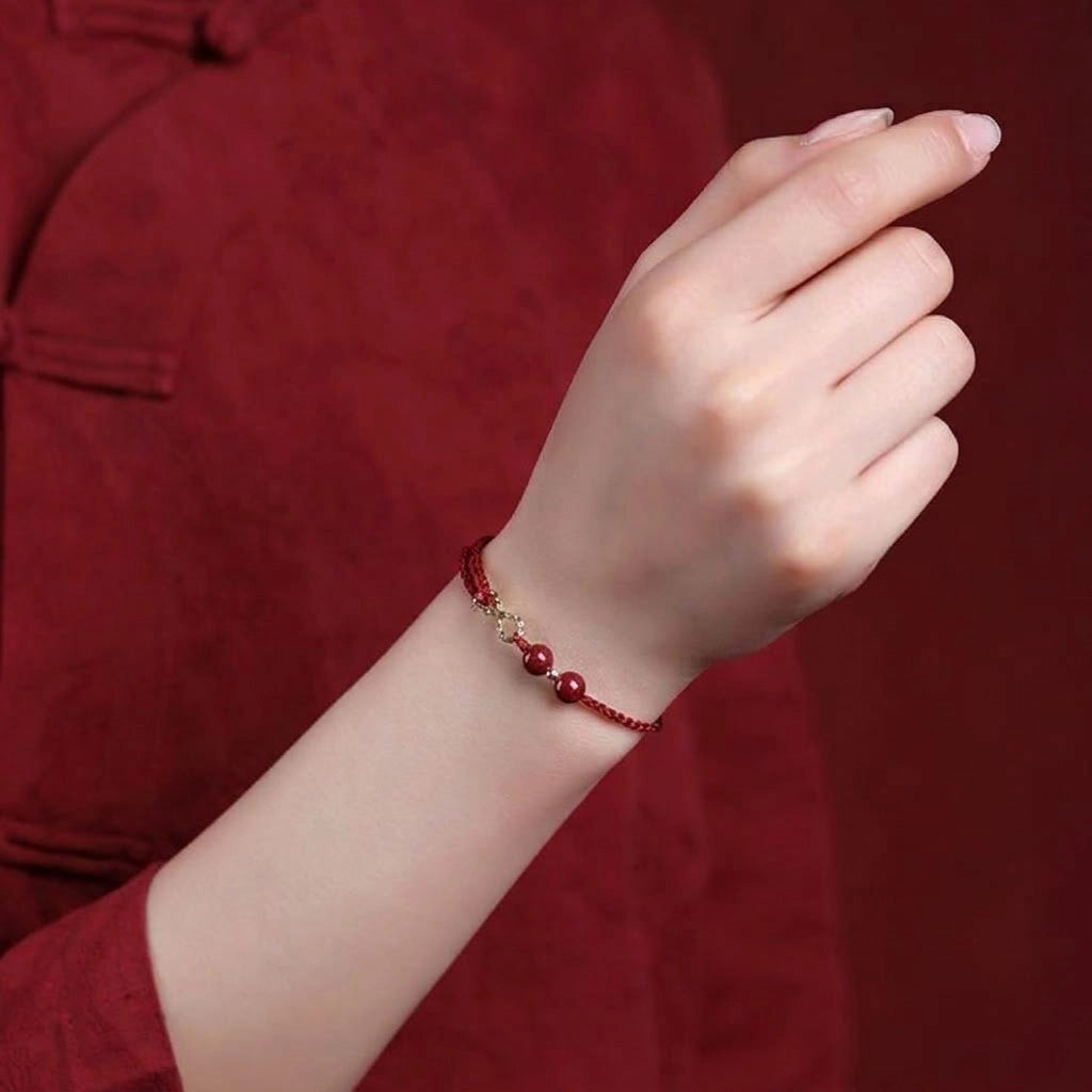 Cinnabar Blessing Red String Golden Infinity Symbol Bracelet Anklet