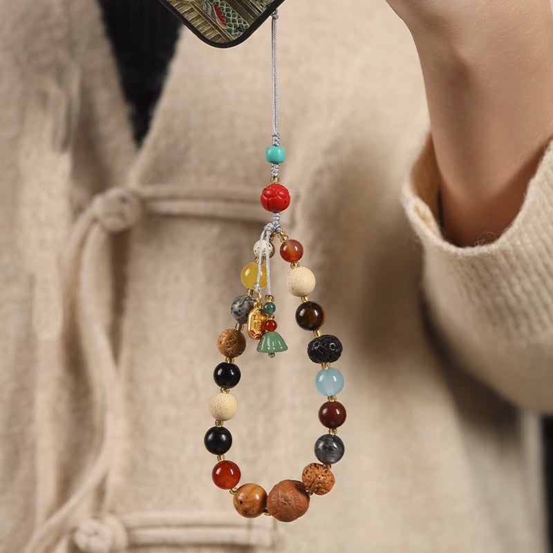 Sacred Lotus - 18 Bodhi Seeds Vintage Phone Charm for Wisdom & Harmony