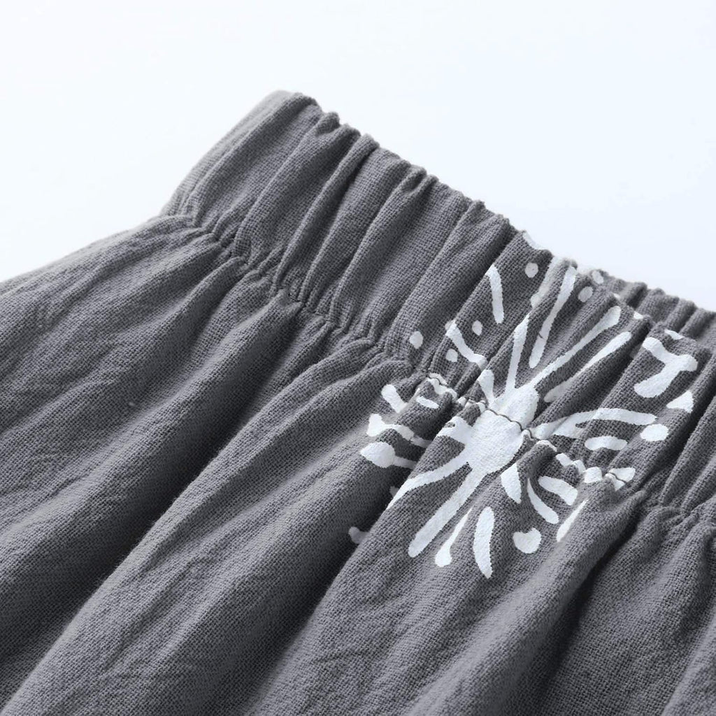 Women'S Linen Cropped Wide Leg Pants Women Summer Flowers Print Elastic Waist Soft Cotton Sweatpants Gray
