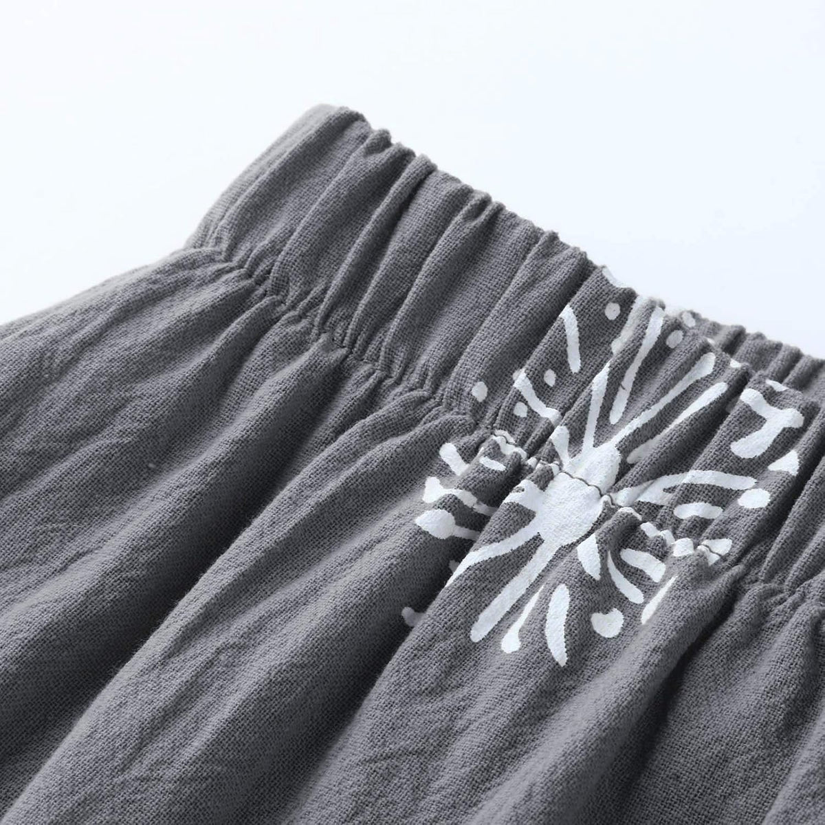 Women'S Linen Cropped Wide Leg Pants Women Summer Flowers Print Elastic Waist Soft Cotton Sweatpants Gray