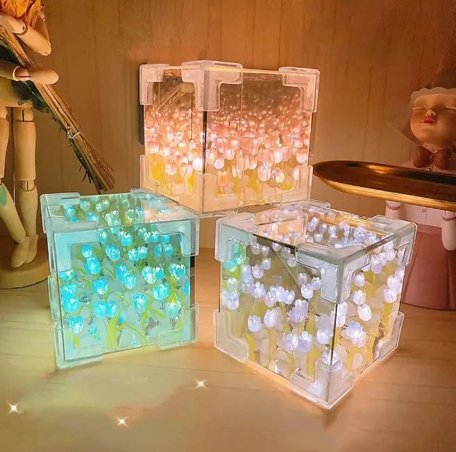 Magic Cube Tulip Mirror Night Light