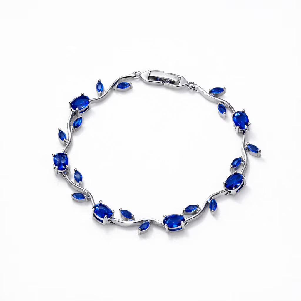 Blue Stone Bracelet Gold Tone Bracelet Dainty Blue Crystal Bracelet Elegant Vine Bracelet Adjustable Jewelry Gift for Her Birthday Jewelry