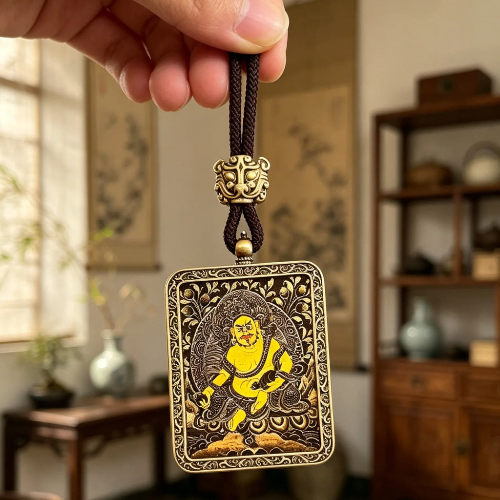 Tibetan Buddhist Five Gods of Wealth Thangka Pendant