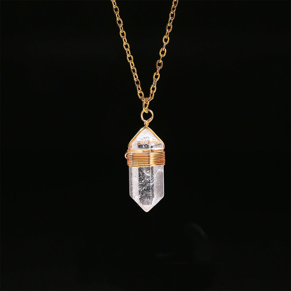 Wire-Wrapped Hexagonal Crystal Point Necklace