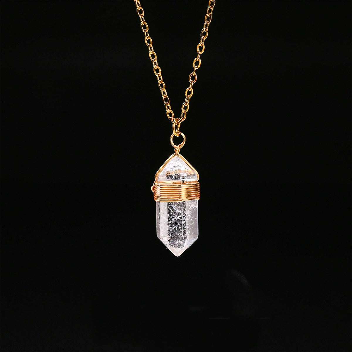 Wire-Wrapped Hexagonal Crystal Point Necklace