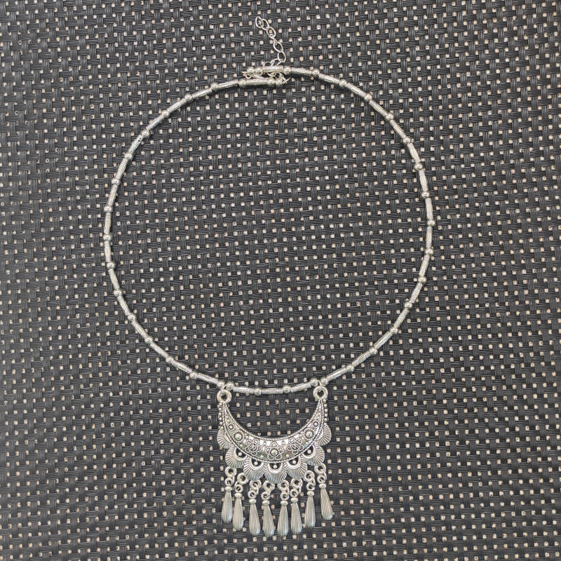 Sacred Lotus - Tibetan Crescent Moon Vintage Carved Tassel Necklace for Inner Balance