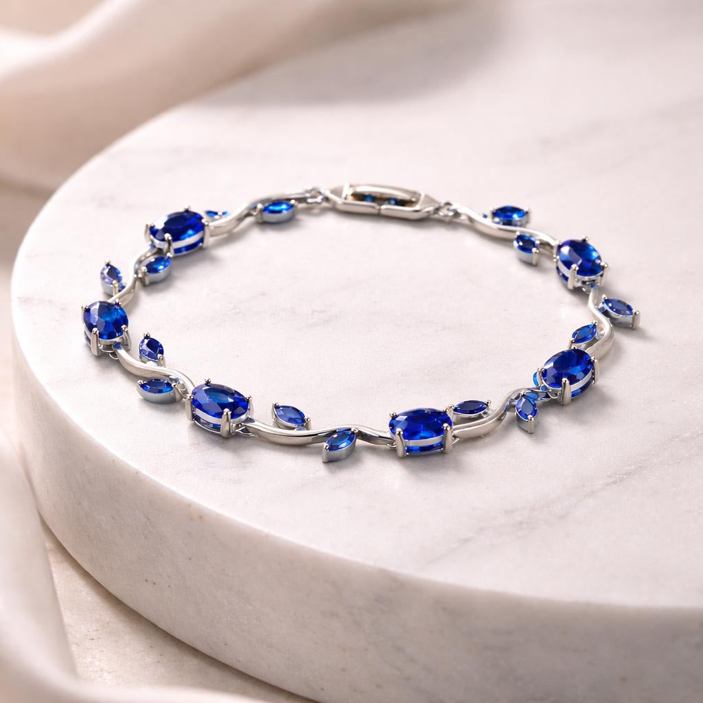 Blue Stone Bracelet Gold Tone Bracelet Dainty Blue Crystal Bracelet Elegant Vine Bracelet Adjustable Jewelry Gift for Her Birthday Jewelry