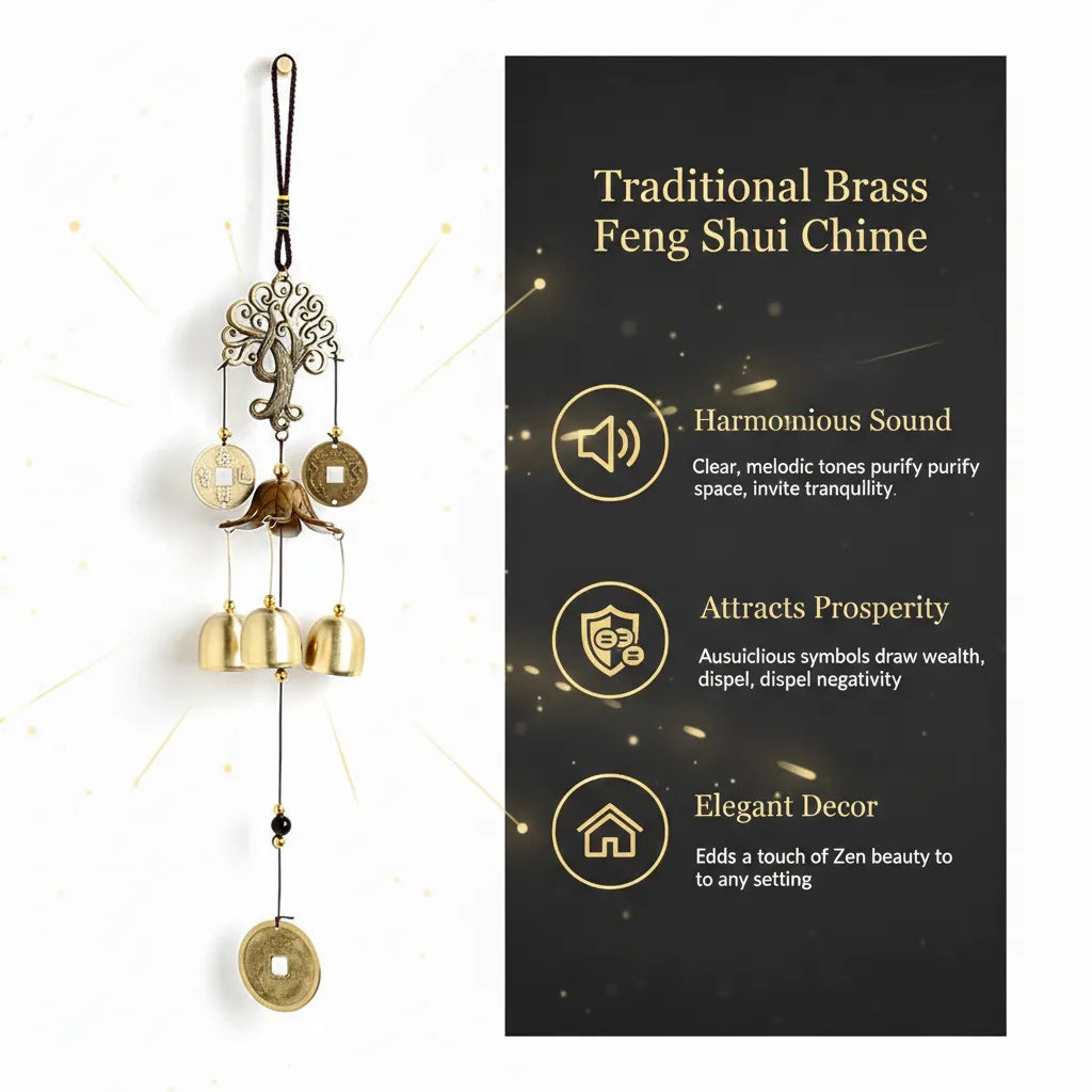 Sacred Lotus - Antique Brass Feng Shui Wind Chime for Prosperity & Balance