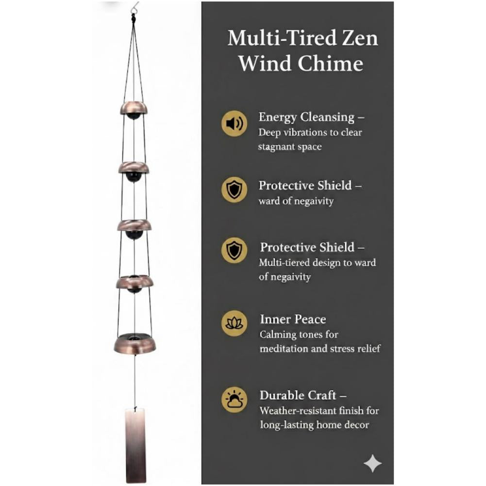 Sacred Lotus - Tiered Antique Copper Finish Wind Chime for Protection & Peace