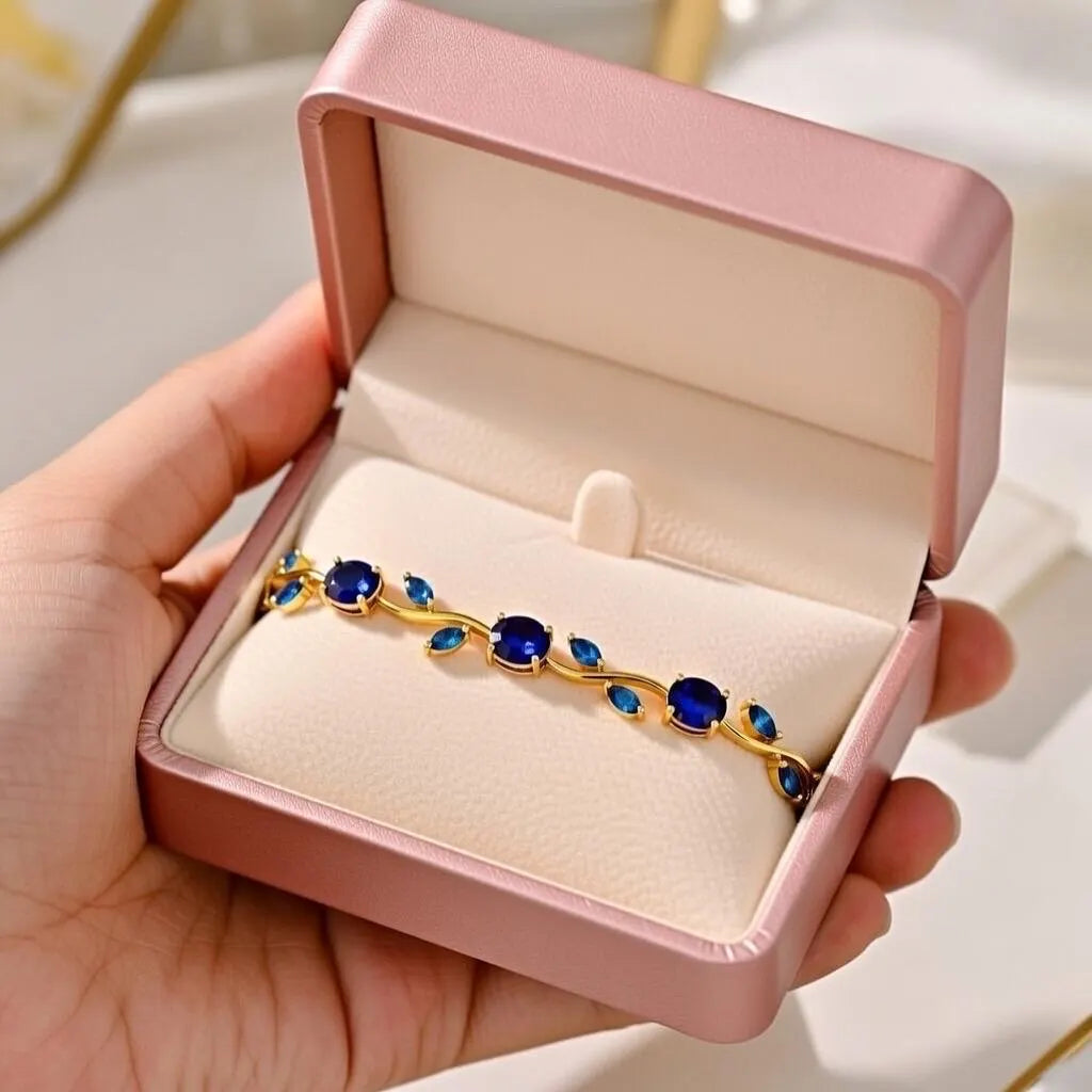 Blue Stone Bracelet Gold Tone Bracelet Dainty Blue Crystal Bracelet Elegant Vine Bracelet Adjustable Jewelry Gift for Her Birthday Jewelry