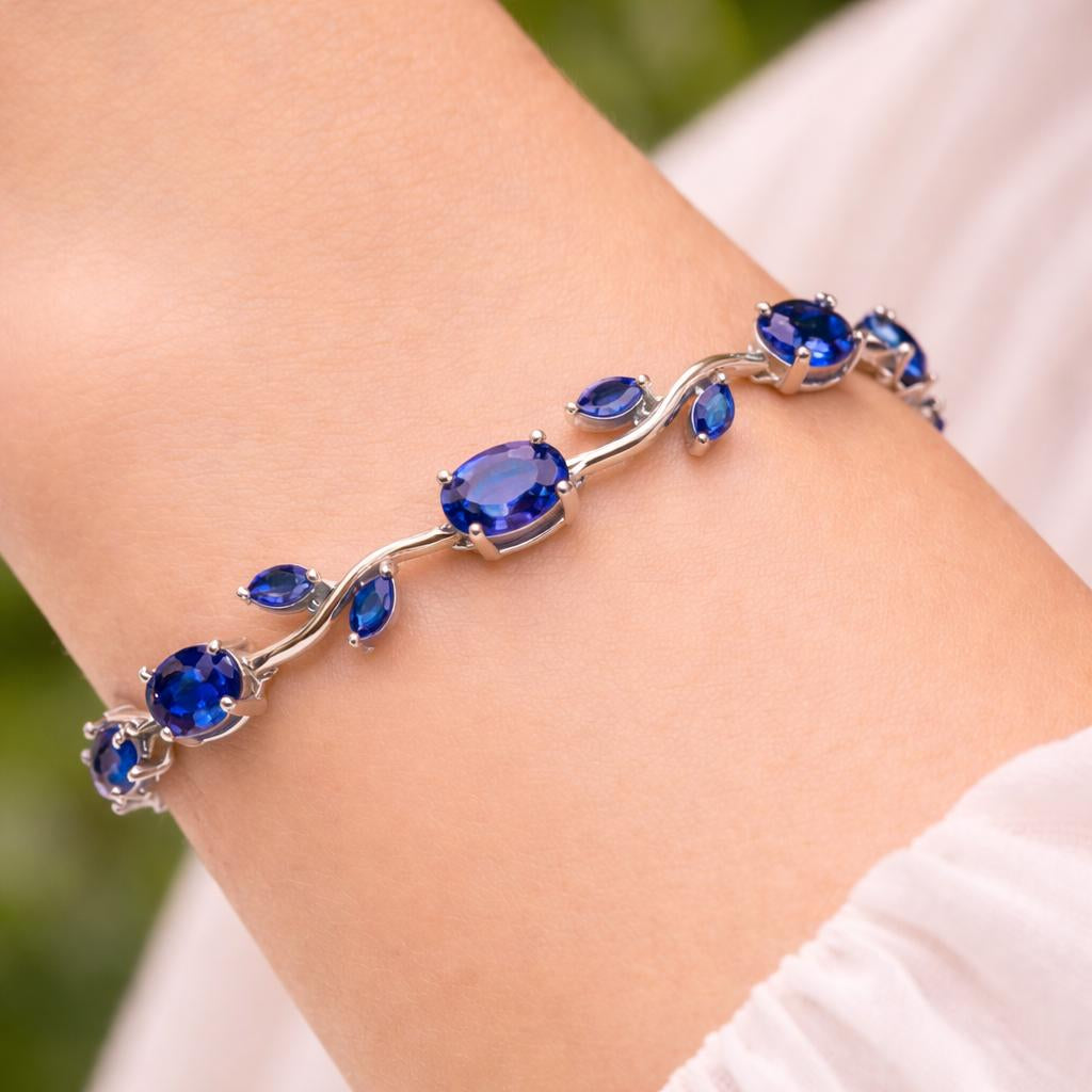 Blue Stone Bracelet Gold Tone Bracelet Dainty Blue Crystal Bracelet Elegant Vine Bracelet Adjustable Jewelry Gift for Her Birthday Jewelry