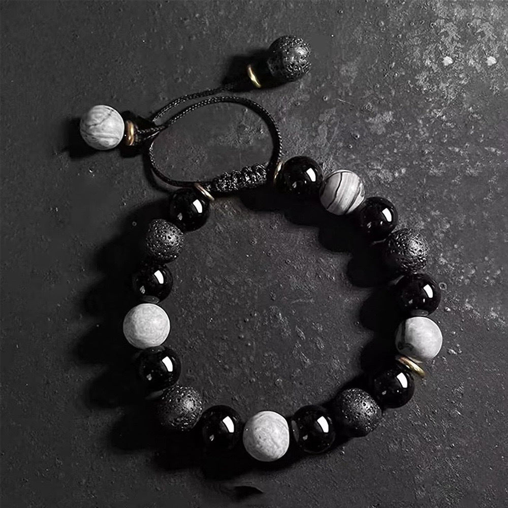Minimalist Black Volcanic Stone Strand Bracelet