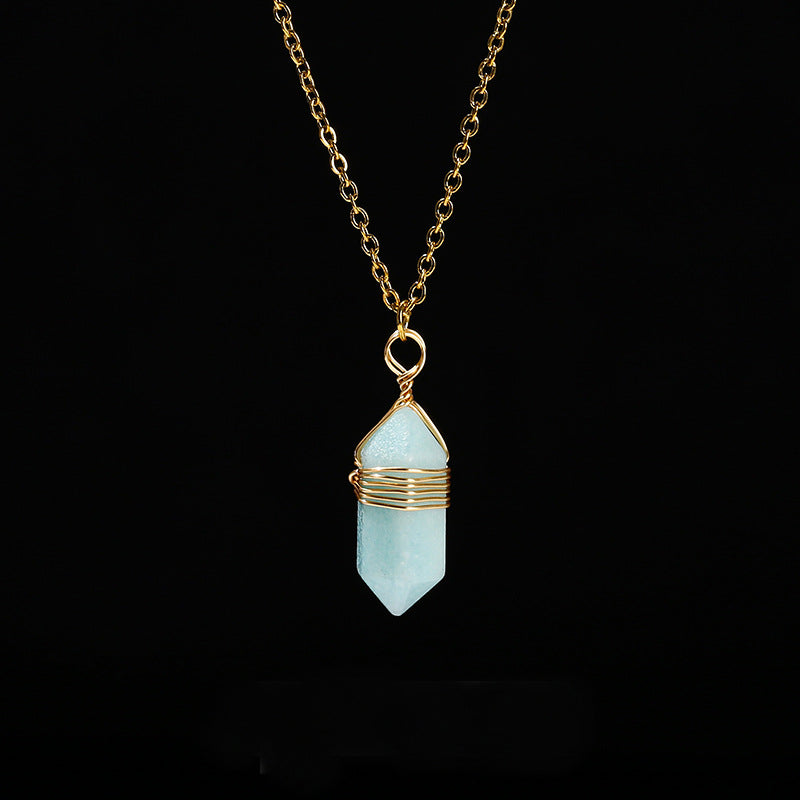Wire-Wrapped Hexagonal Crystal Point Necklace
