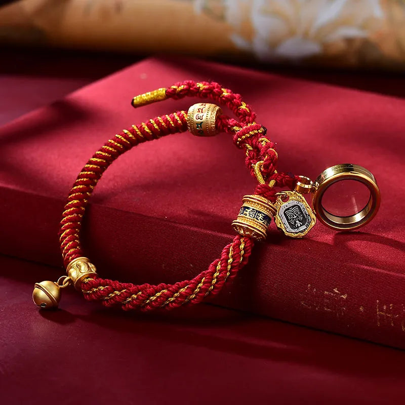 Tibetan Carved Zakiram Goddess of Wealth Charm Amulet Bracelet