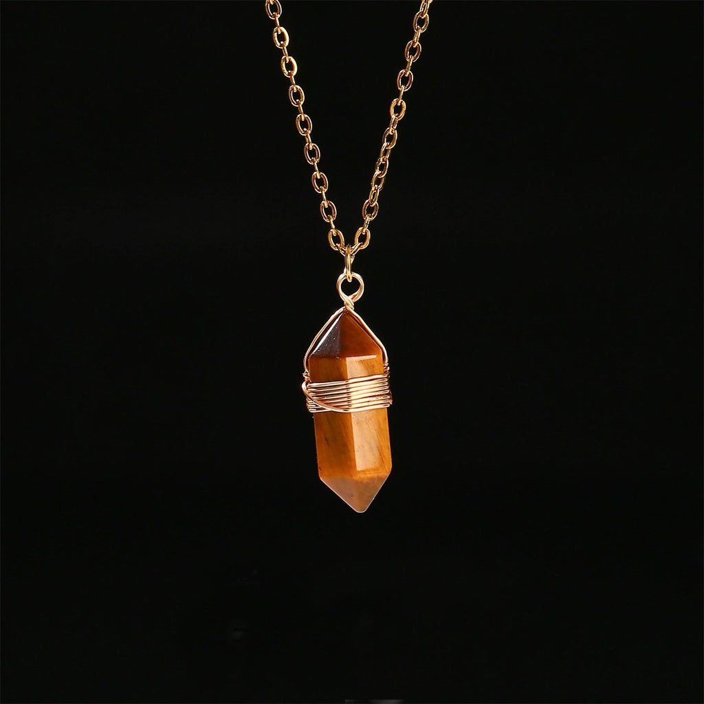 Wire-Wrapped Hexagonal Crystal Point Necklace