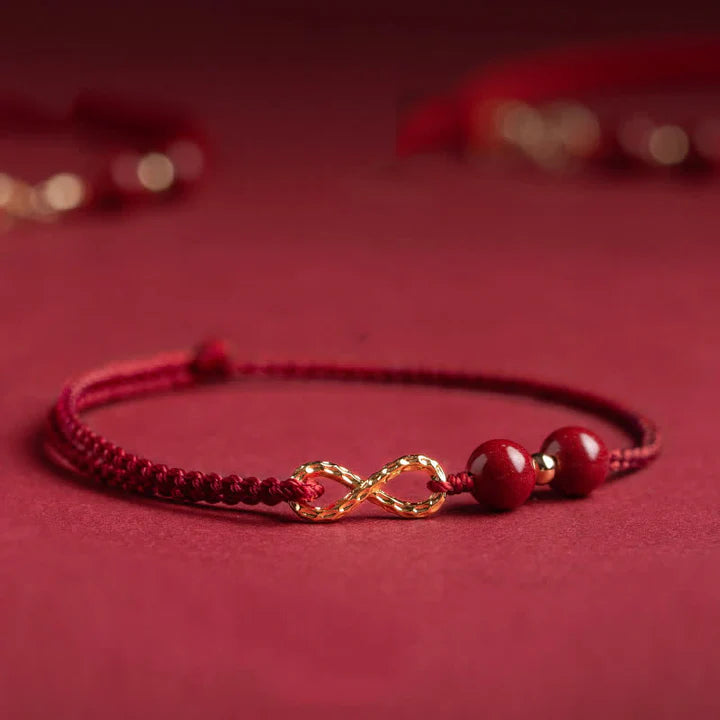 Cinnabar Blessing Red String Golden Infinity Symbol Bracelet Anklet