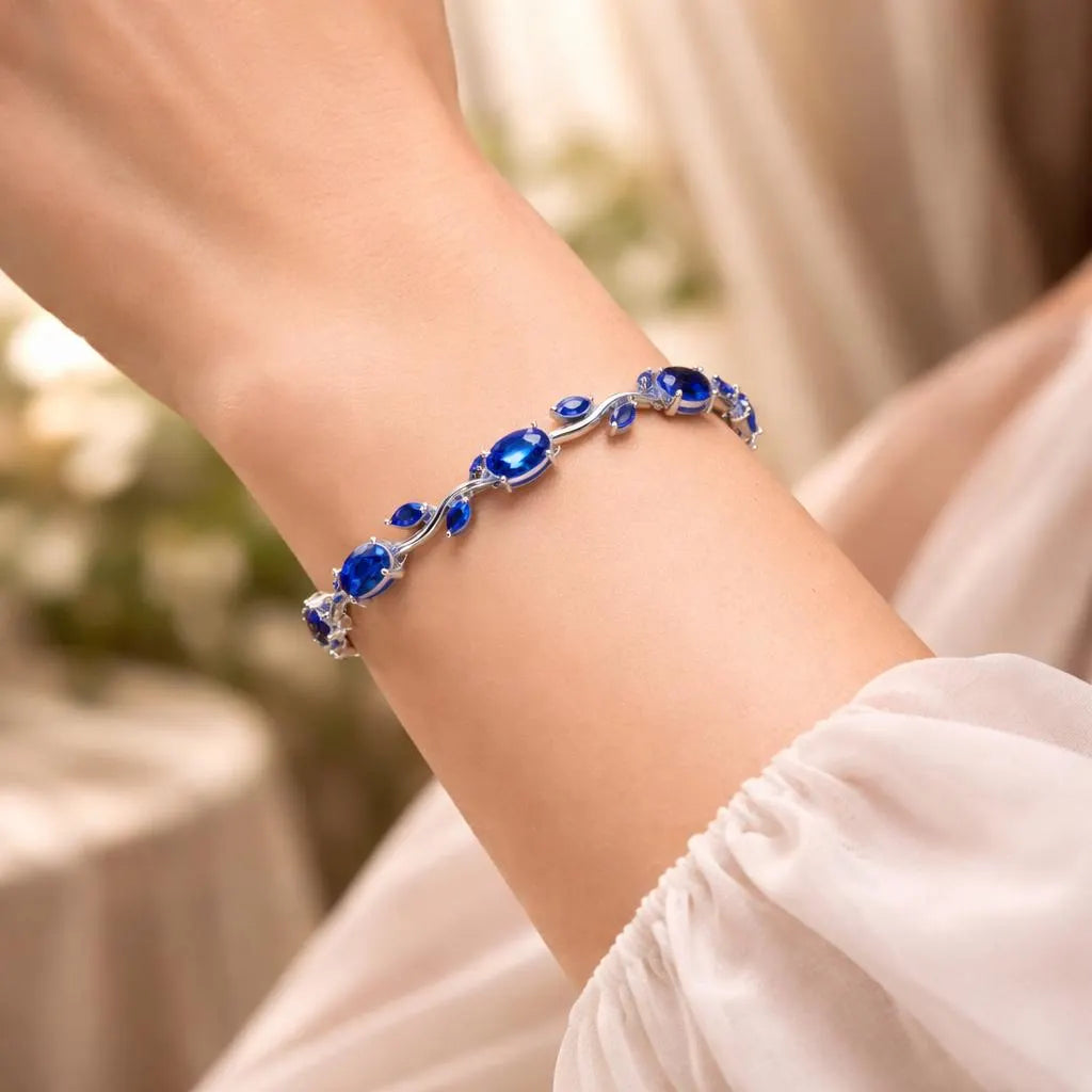 Blue Stone Bracelet Gold Tone Bracelet Dainty Blue Crystal Bracelet Elegant Vine Bracelet Adjustable Jewelry Gift for Her Birthday Jewelry