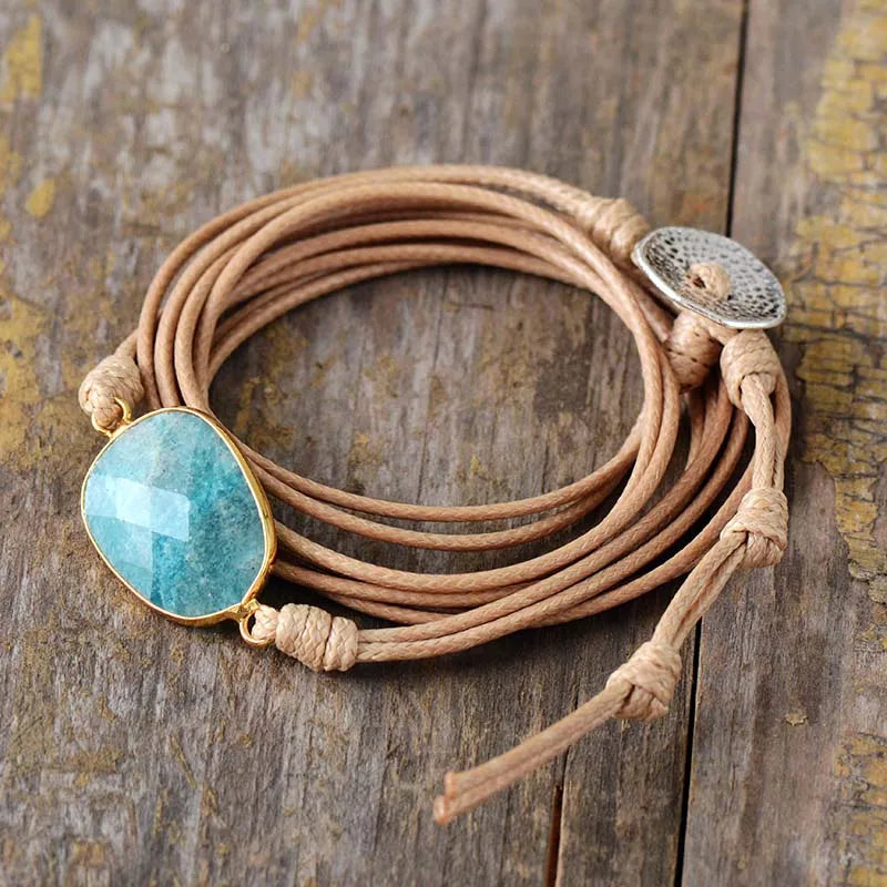 High End Wrap Bracelet Natural Stones Amazonite Boho Long Friendship Bracelet Statement Bracelets Women Gifts Dropshipping