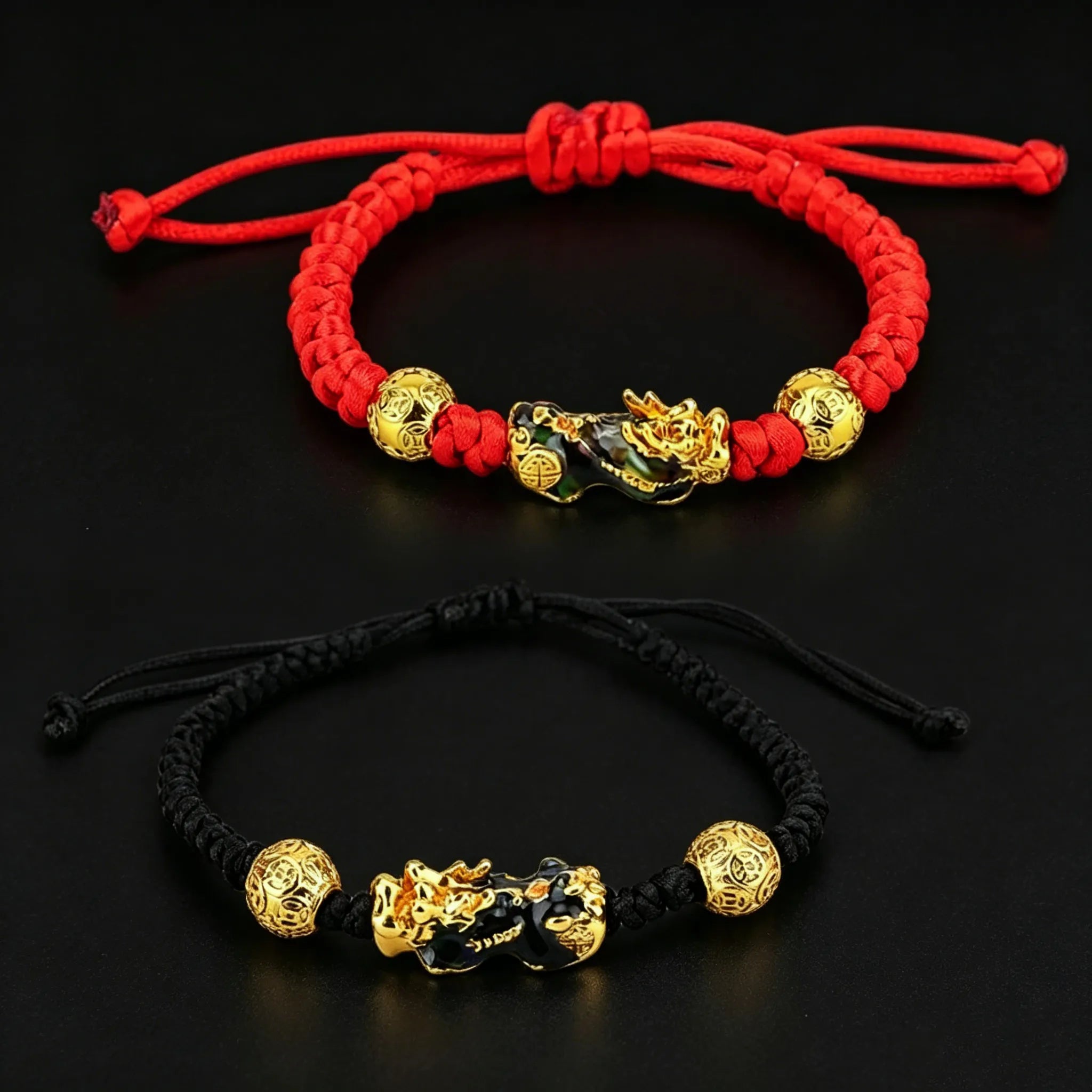 Pixiu Red & Black Bracelet for Wealth and Good Luck