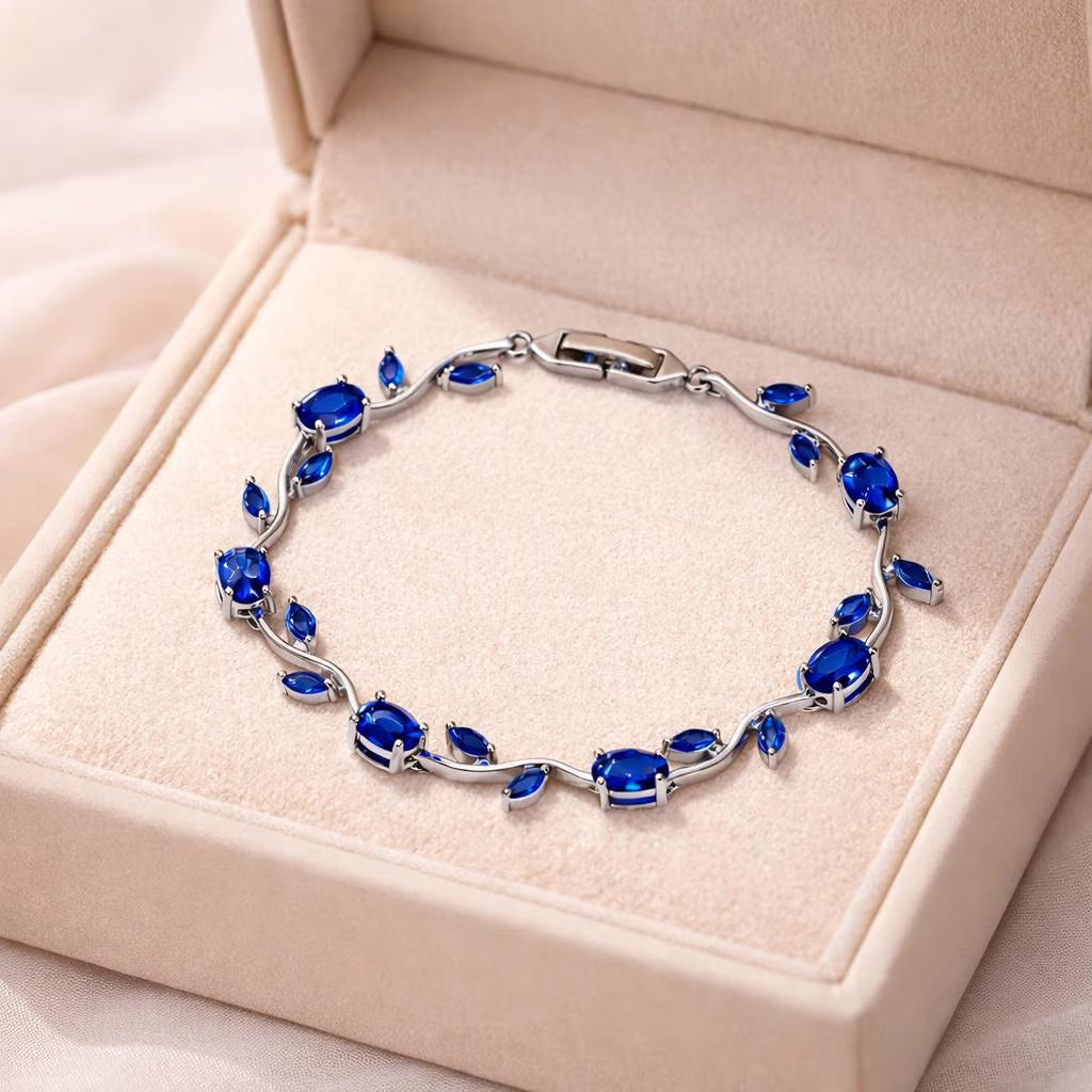 Blue Stone Bracelet Gold Tone Bracelet Dainty Blue Crystal Bracelet Elegant Vine Bracelet Adjustable Jewelry Gift for Her Birthday Jewelry